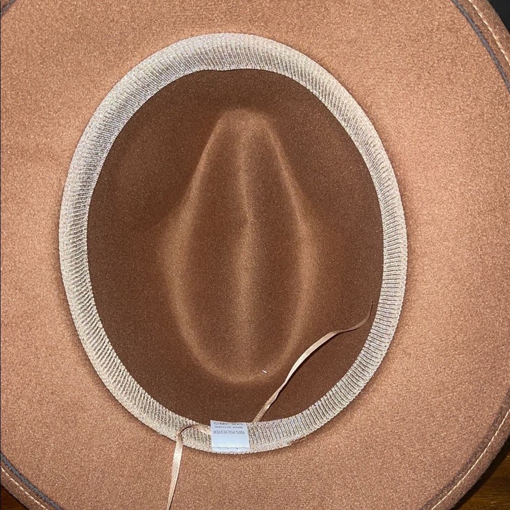 Wool Felt Wide Brim Fedora Hat with Ribbon Tie Band – Taupe/Pecan - Picture 4 of 4